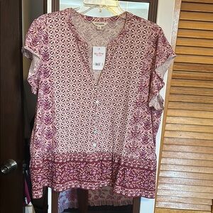 Lucky Brand Floral Pink and Burgundy Blouse
